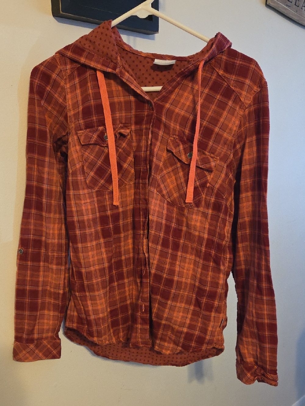 Columbia Women's Rust Orange Plaid Hooded Button-Up Shirt